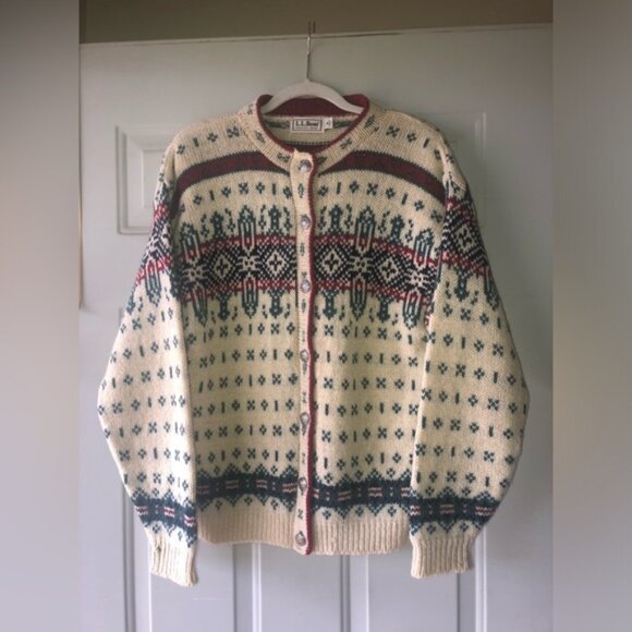 LL Bean vintage 80’s Fair Isle wool cardigan size M - Picture 1 of 4